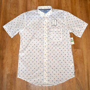 NWT Izod Men's LT Beach Chair All Over Print Short Sleeve Button Down Shirt